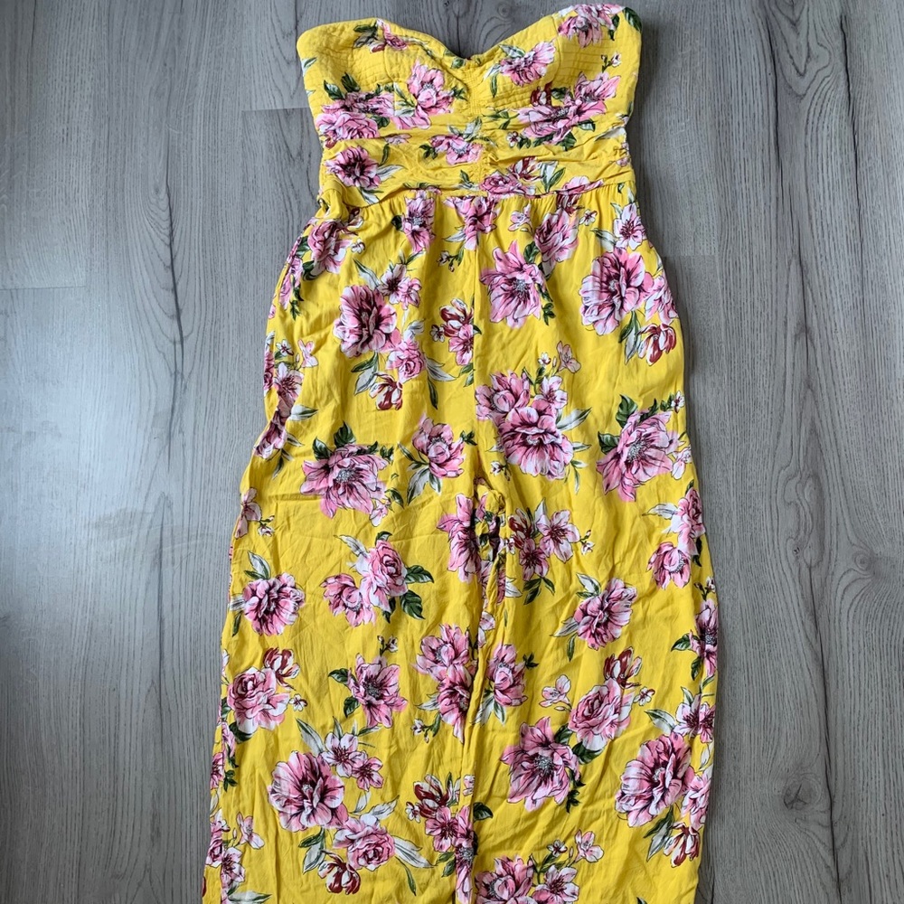 Yellow and Pink Floral Strapless Jumpsuit